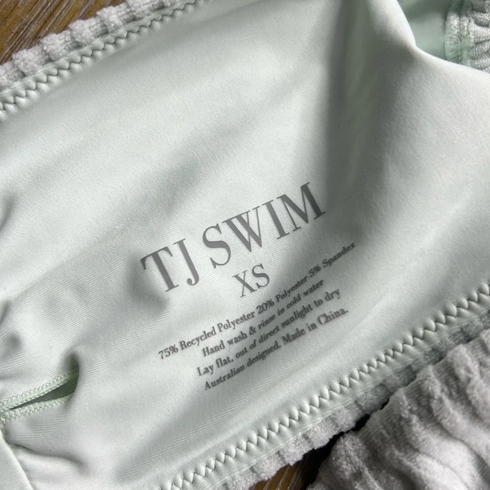 TJ SWIM Mint Terry Ribbed Bandeau Swim Bikini Top XS